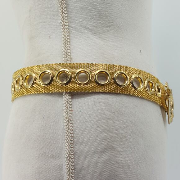 Gold Tone Women's Mesh Grommet Metal Belt 70s Disco Cosplay - Picture 6 of 12
